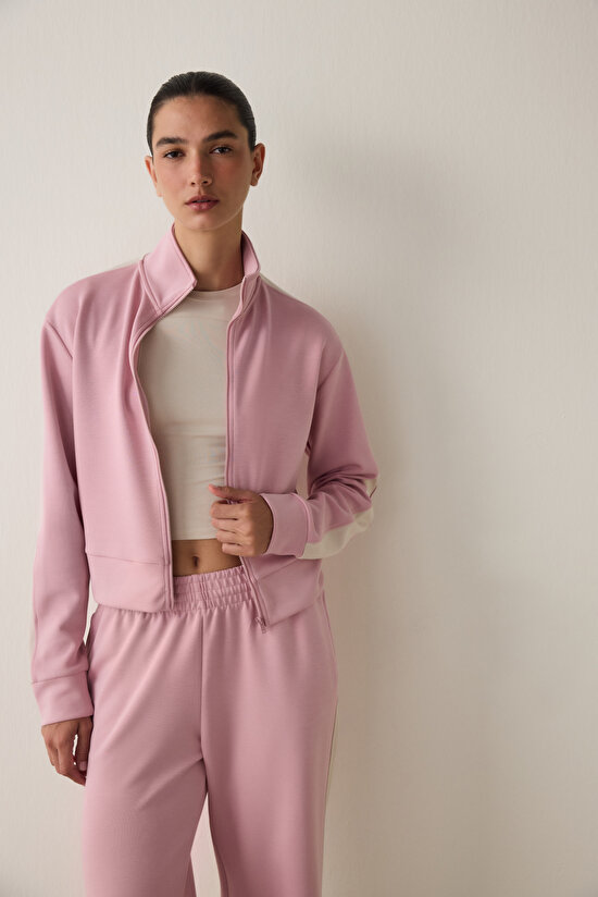 Lila Silky Feel Dik Yaka Fermuarlı Spor Ceket - 3