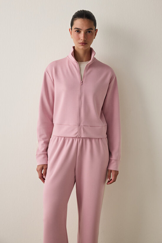 Lila Silky Feel Dik Yaka Fermuarlı Spor Ceket - 4