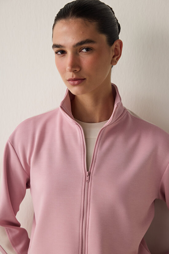 Lila Silky Feel Dik Yaka Fermuarlı Spor Ceket - 5