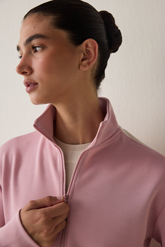 Lila Silky Feel Dik Yaka Fermuarlı Spor Ceket - 6