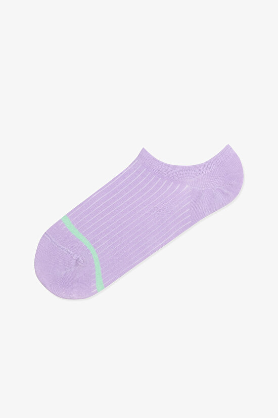 3 Çift Pamuklu  Mor Çizgili Fitilli Burun Dikişsiz Sneaker Çorap - 4