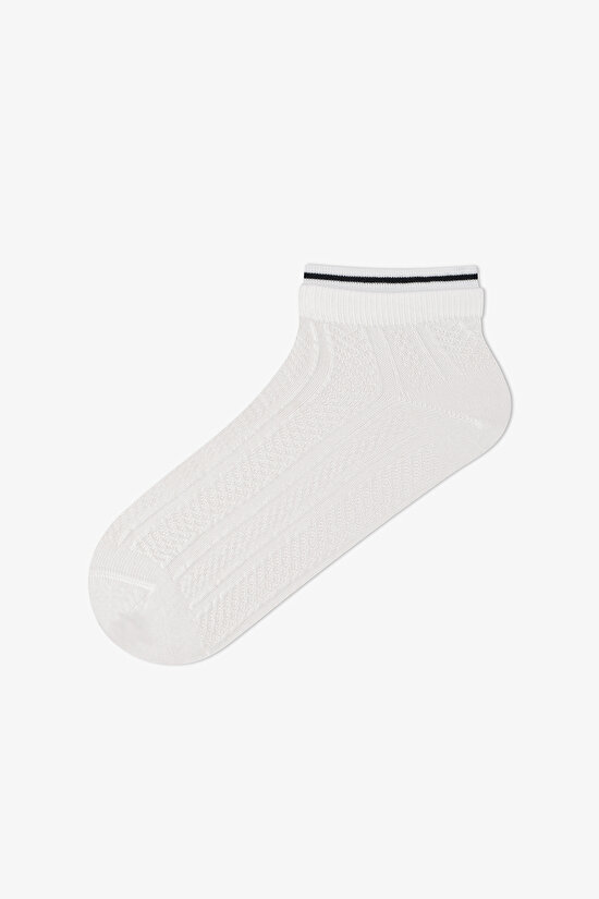 3 Çift Burun Dikişsiz Pamuklu Kendinden Desenli Bilek Detaylı Patik Çorap - 2