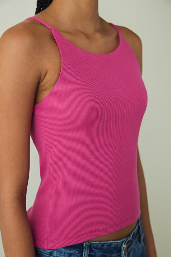 Fuchsia Halter Neck Covered Crop Bustier - 5