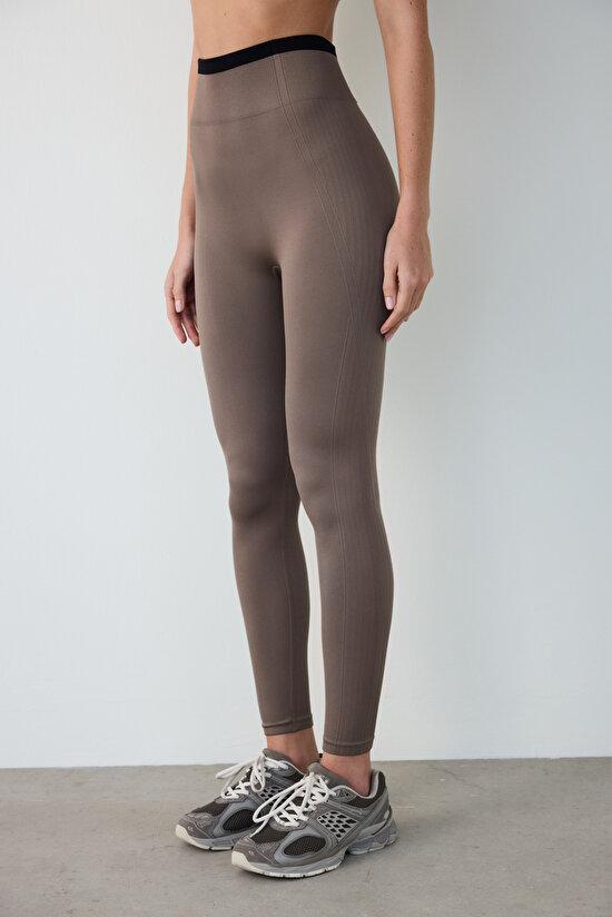 Khaki Seamless High Waist Leggings - 3