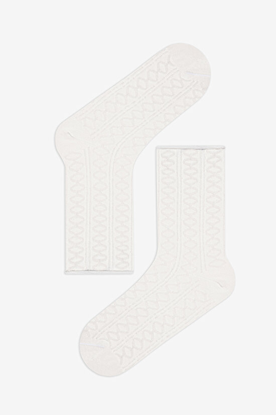 Jacquard Beyaz Açık Pembe Burun Dikişsiz Pantolon Çorabı - 4