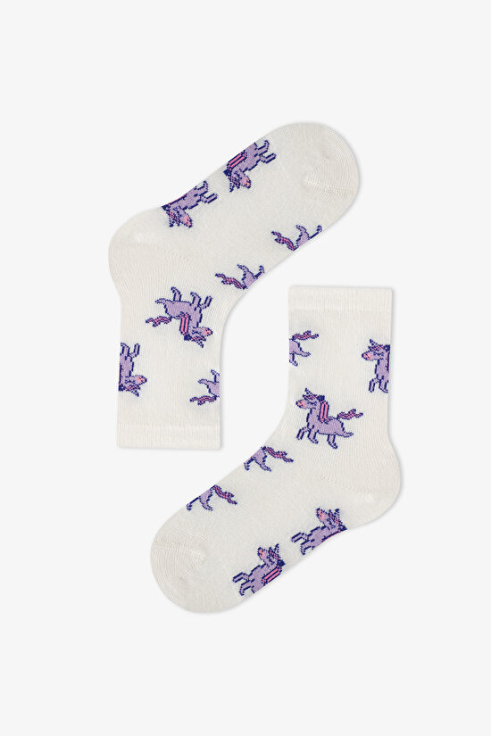 Kız Çocuk Pembe Loving Unicorn 4 Çift Soket Çorap - 2