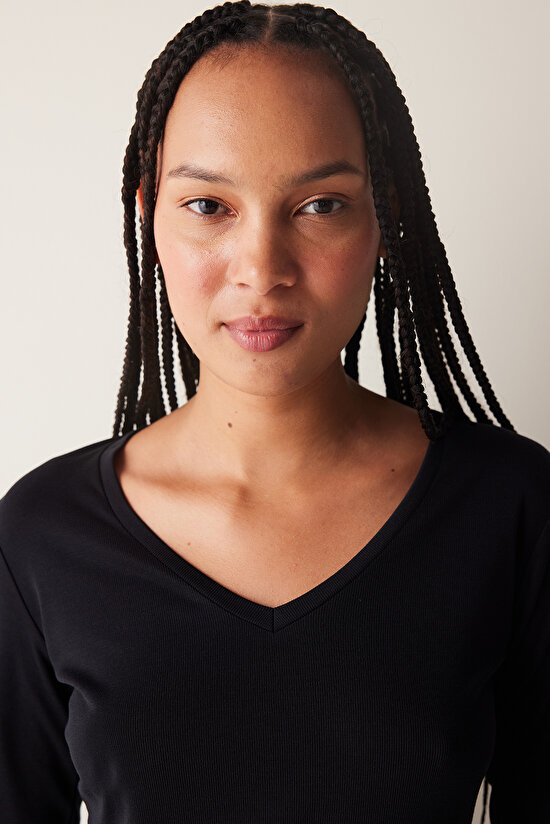 V Neck Modal Black Top - 3