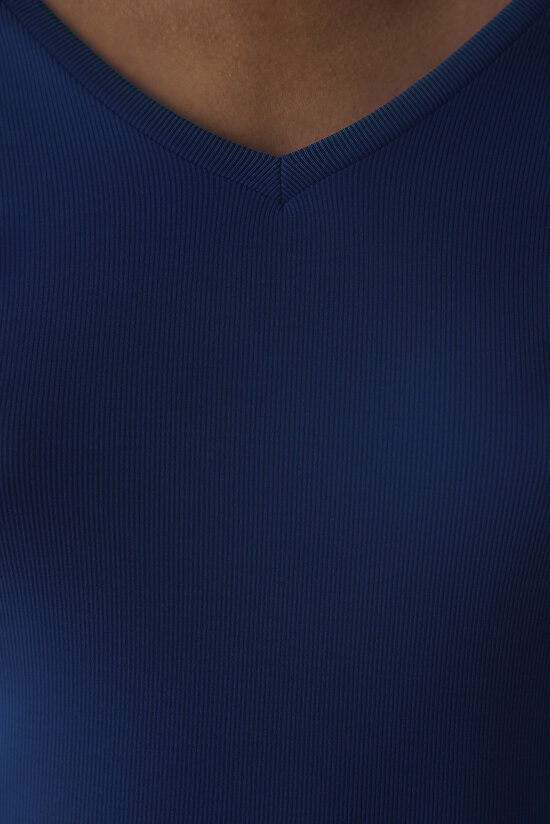 Lacivert V Yaka Uzun Kollu Modal Üst - 3