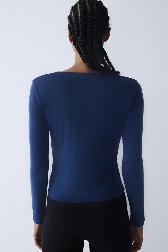 Lacivert V Yaka Uzun Kollu Modal Üst - 4