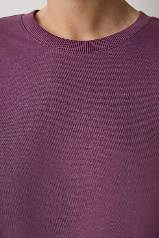 Mürdüm Dikiş Detaylı Sweatshirt - 3