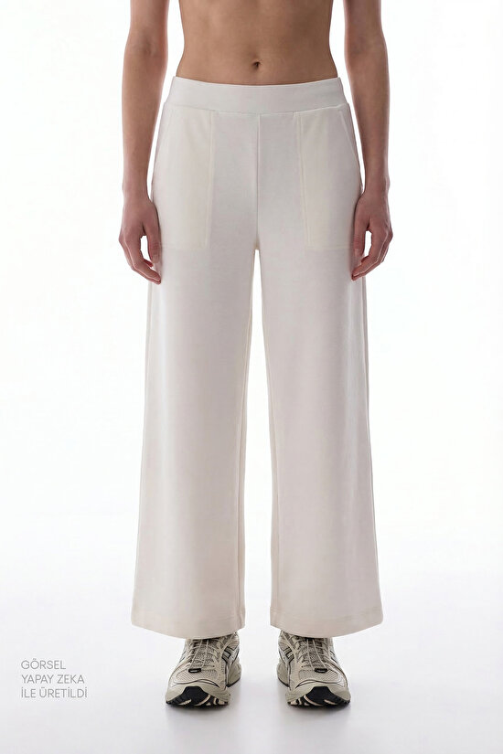 Beyaz Yüksek Bel Crop Modal Pantolon - 3