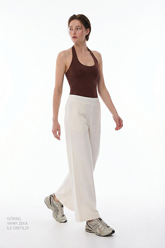 Beyaz Yüksek Bel Crop Modal Pantolon - 5