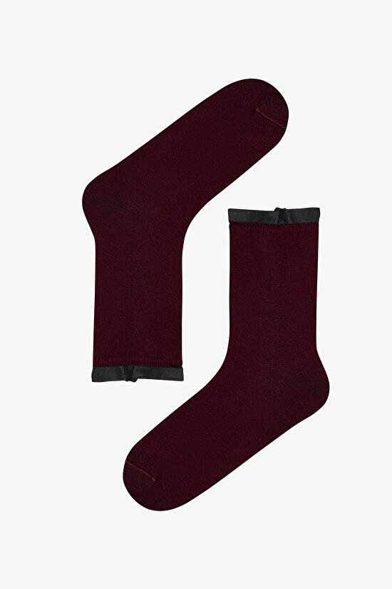 Bordo Siyah Tül Pamuklu 3 Çift Soket Çorap - 2