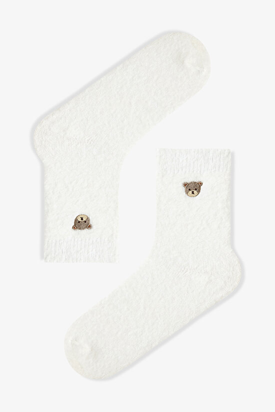Ayı Nakışlı Peluş Kalın Soket Çorap - 1