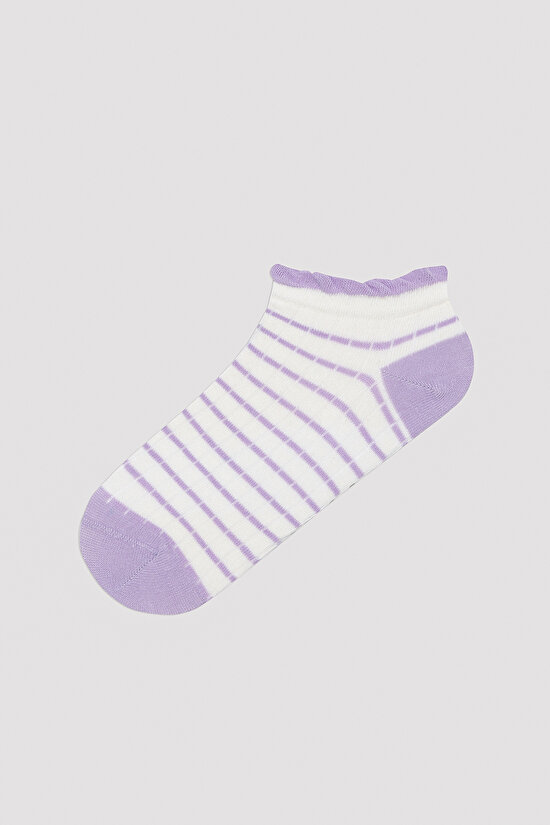 Colorful Lined Frill Beyaz 5li Patik Çorap - 3