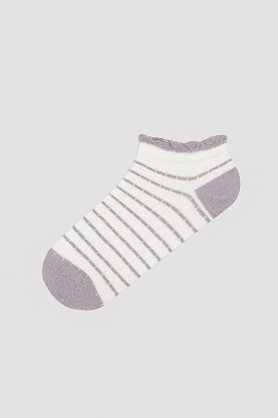 Colorful Lined Frill Beyaz 5li Patik Çorap - 4