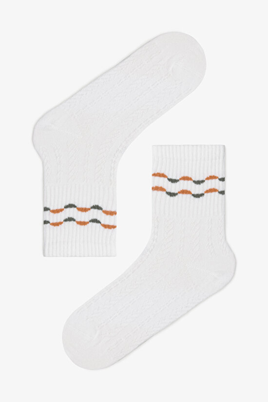 3 Çift Pamuklu Kendinden Geometrik Desenli Soket Çorap - 3
