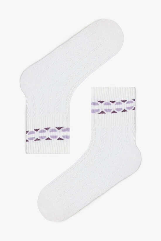 3 Çift Pamuklu Kendinden Geometrik Desenli Soket Çorap - 4