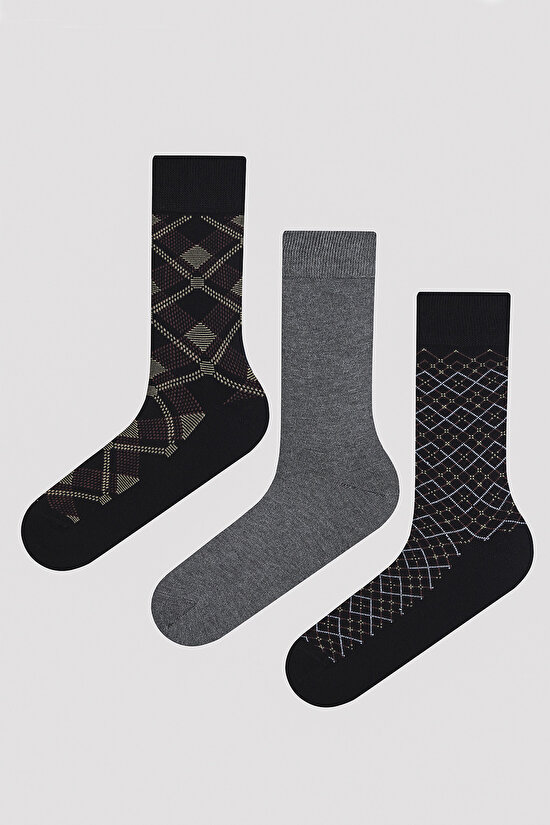 Erkek 3lü Siyah Soket Çorap - 1
