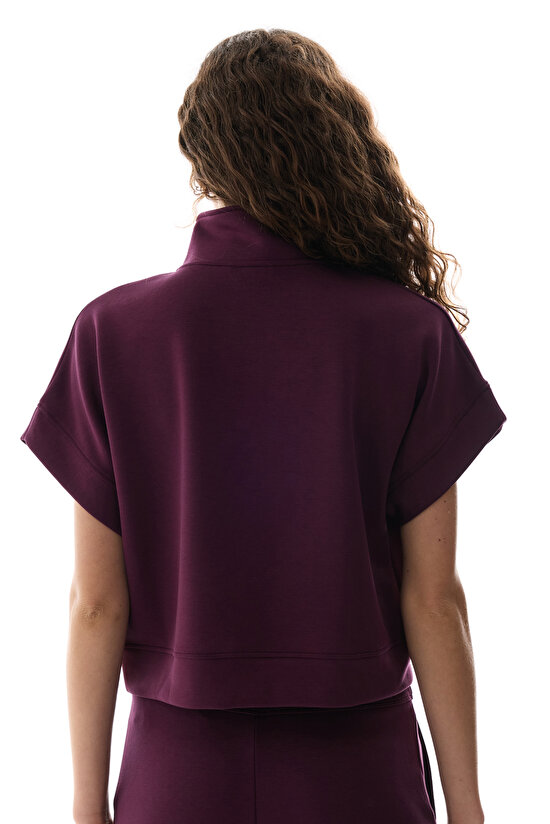 Bordo İpeksi Dokunuş Silky Touch Kısa Kollu Fermuarlı Kısa Kollu Bluz - 3