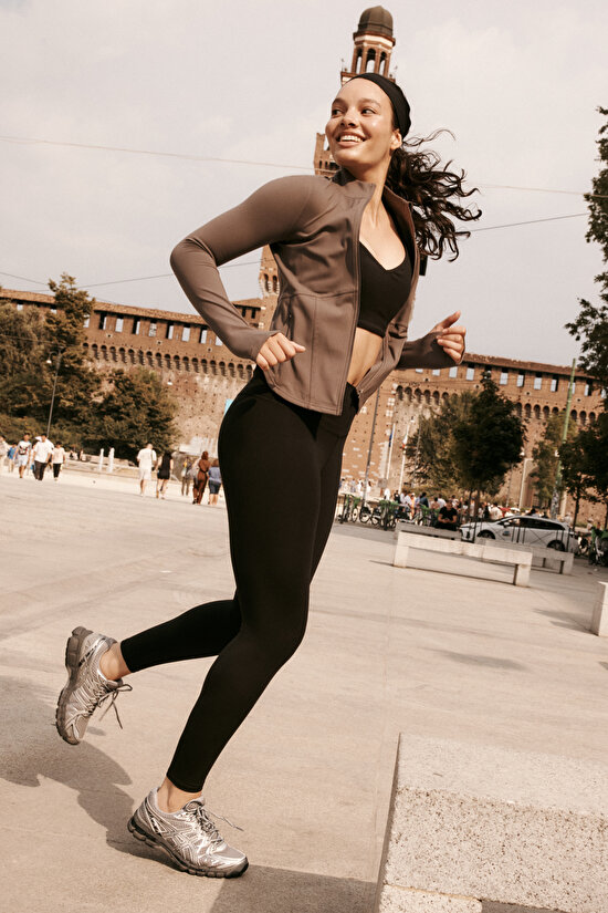 Anthracite Slim Fit Corset Detail Zippered Jacket - 1