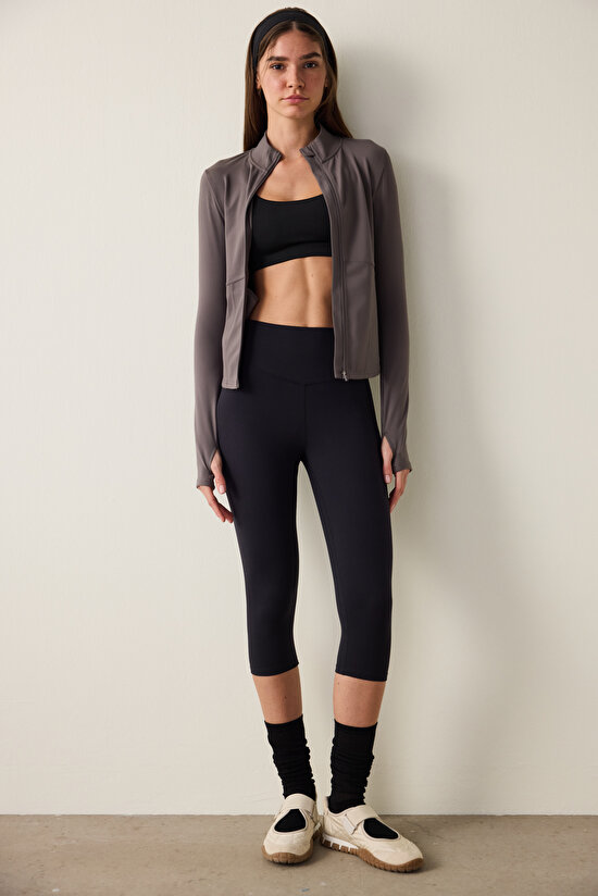 Anthracite Slim Fit Corset Detail Zippered Jacket - 5