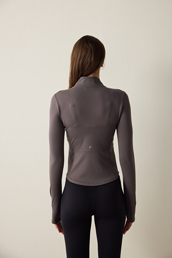 Anthracite Slim Fit Corset Detail Zippered Jacket - 7