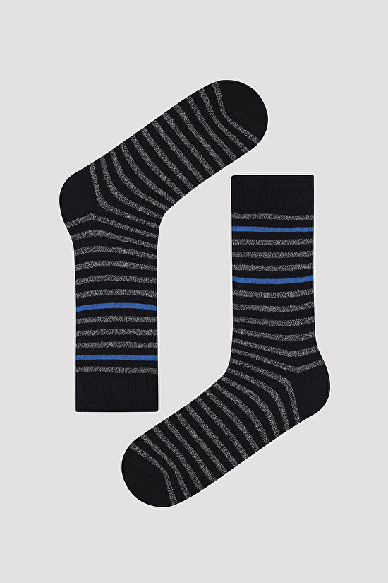 Erkek Çizgili 5li Siyah Soket Çorap - 2