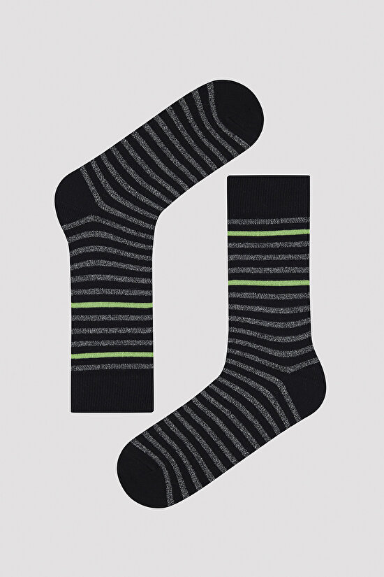 Erkek Çizgili 5li Siyah Soket Çorap - 3