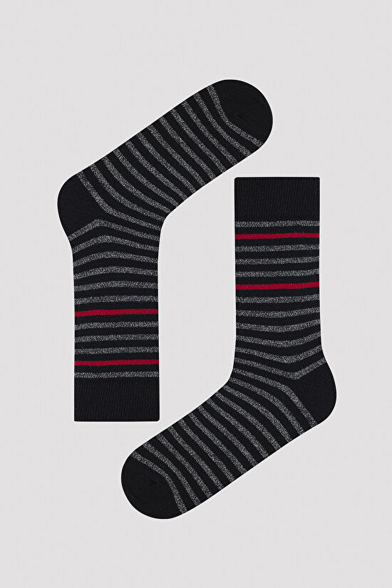 Erkek Çizgili 5li Siyah Soket Çorap - 4
