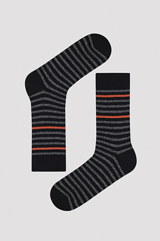 Erkek Çizgili 5li Siyah Soket Çorap - 5