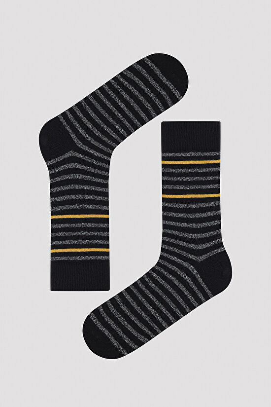 Erkek Çizgili 5li Siyah Soket Çorap - 6