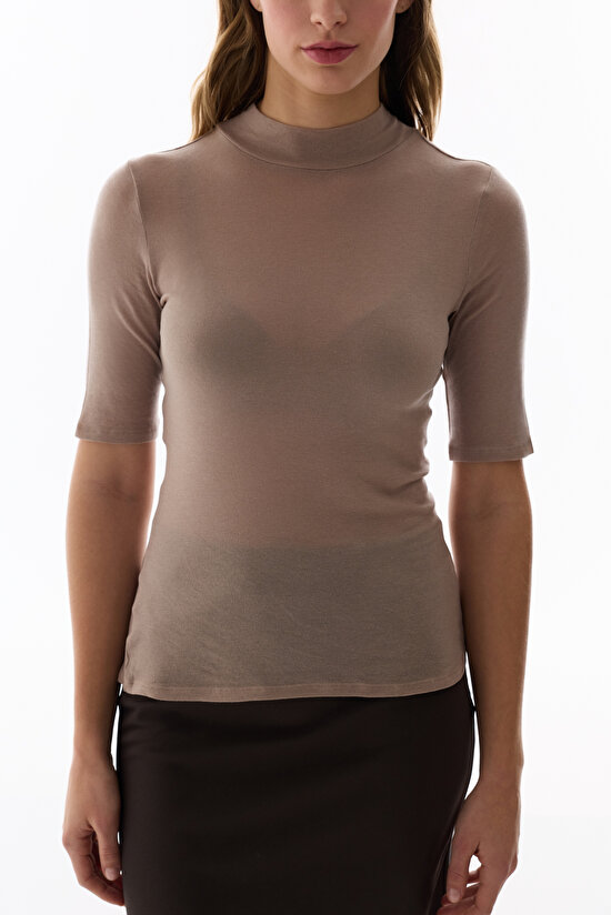 Dark Beige Turtle Neck Cashmere Top - 5