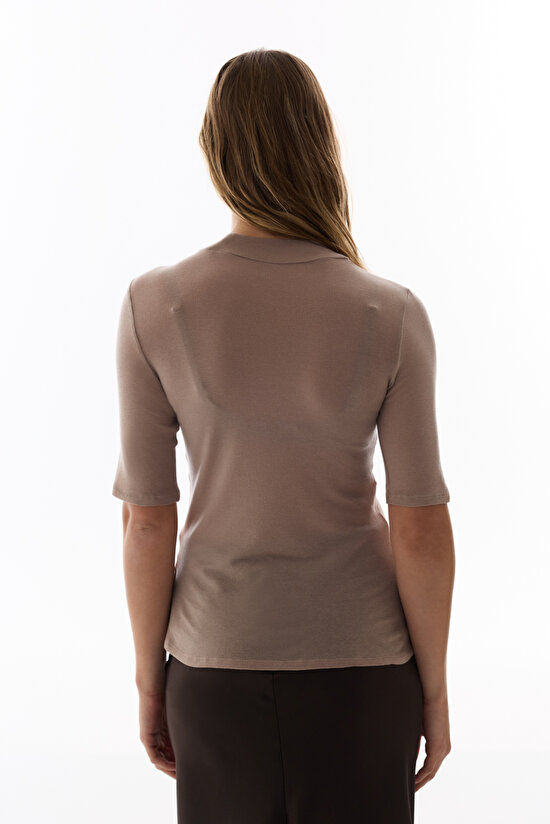 Dark Beige Turtle Neck Cashmere Top - 6