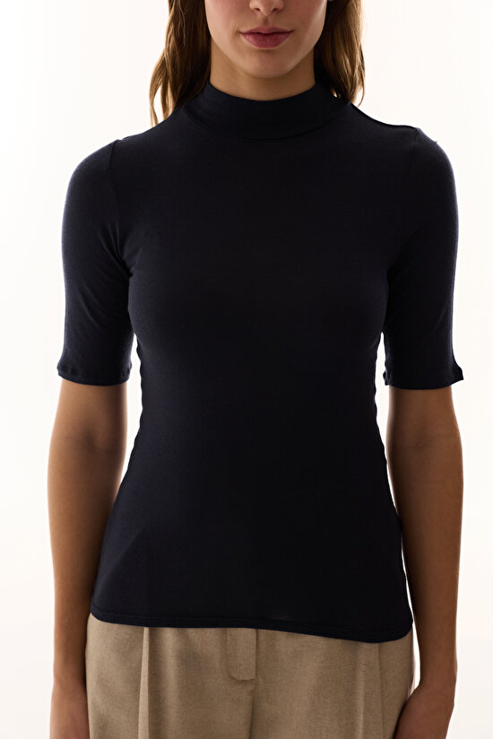 Navy Turtle Neck Cashmere Top - 4