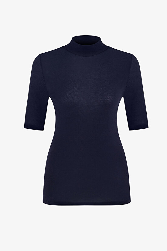 Navy Turtle Neck Cashmere Top - 8