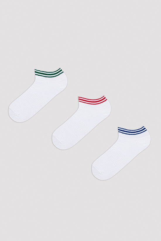 Erkek White Stripe 3lü Patik Çorap - 1