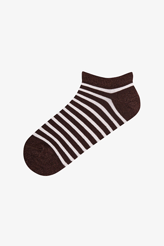 Brown Shiny Striped Cotton Glitter 3 Pack Liner Socks - 2