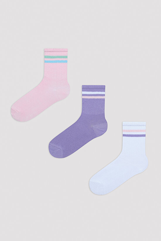 Kız Çocuk Soft Line Beyaz 3lü Soket Çorap - 1