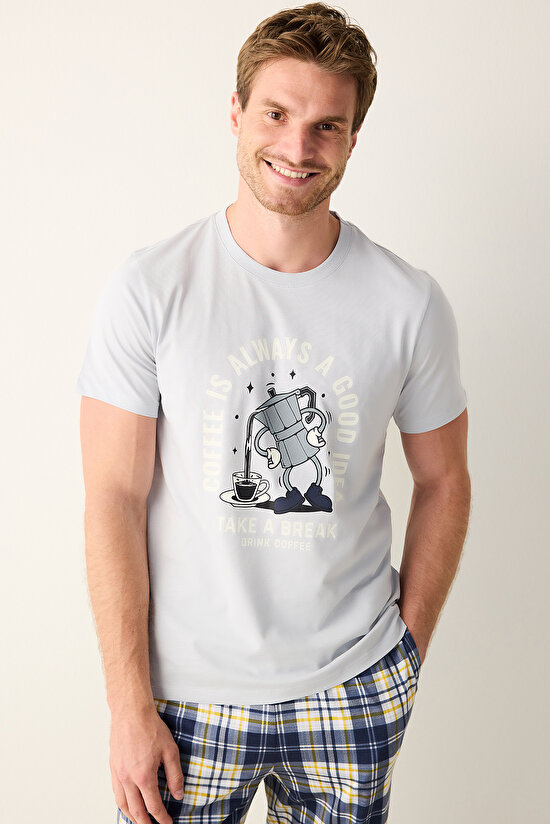 Erkek Coffee Çok Renkli Pantolon Pijama Takımı - 3