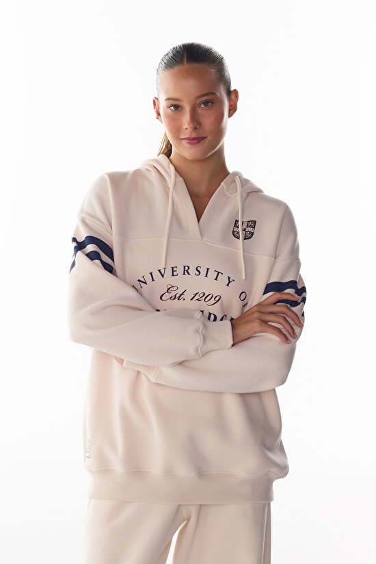 Ekru Cambridge V Yaka Uzun Kollu Sweatshirt - 1