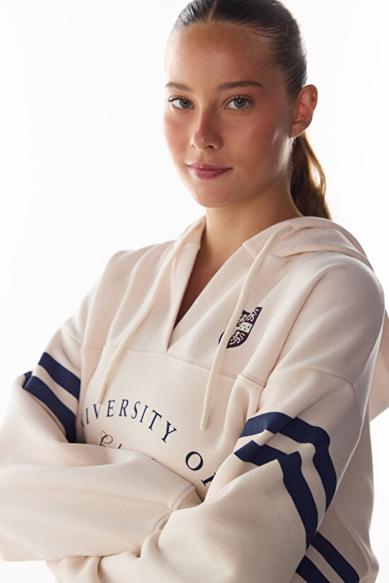 Ekru Cambridge V Yaka Uzun Kollu Sweatshirt - 2