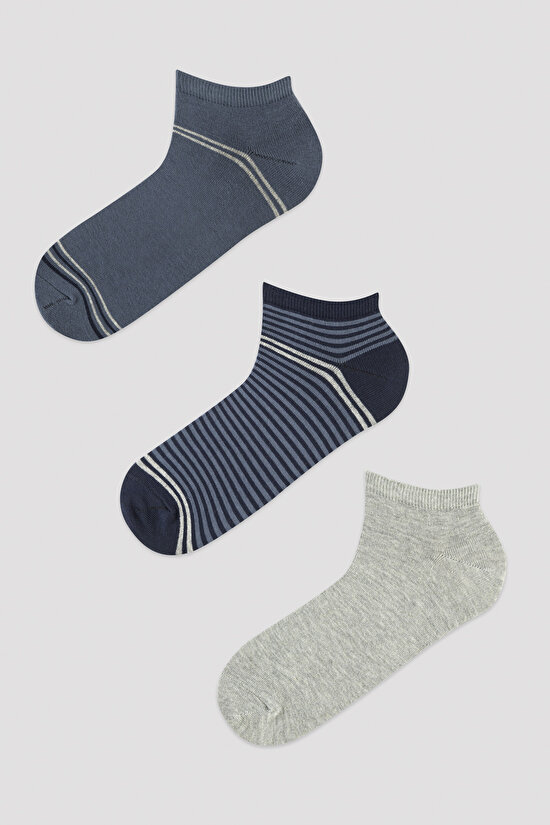 Erkek Basic Stripe 3lü Patik Çorap - 1