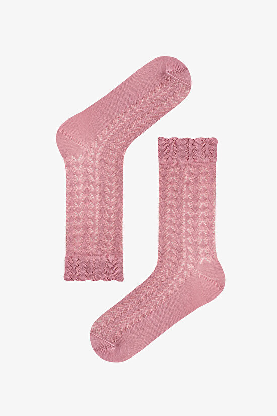 Pembe Bordo Silky Colosio Ajur Desenli Pamuklu 2 Çift Soket Çorap - 2