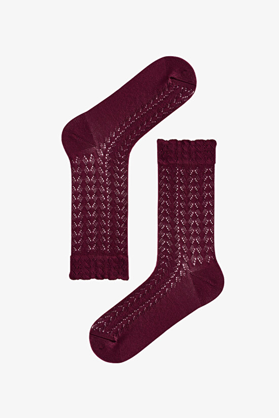 Pembe Bordo Silky Colosio Ajur Desenli Pamuklu 2 Çift Soket Çorap - 3