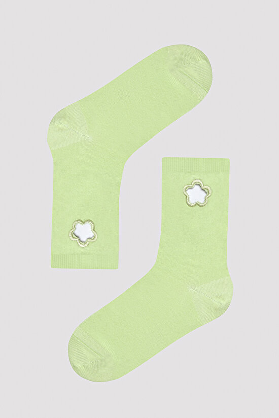 Laser Flower Buz Yeşili Soket Çorap - 1