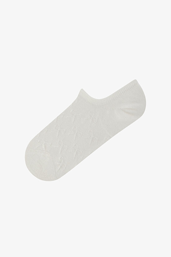 3 Çift Burun Dikişsiz Pamuklu Renkli Kendinden Fiyonk Desenli Sneaker Çorap - 3