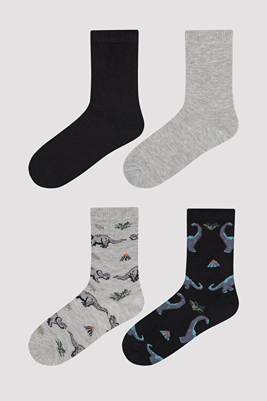 Erkek Çocuk Dino Time Çok Renkli 4lü Soket Çorap - 1