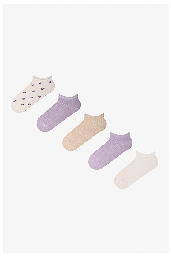 Burgundy Smoke Mini Pattern Ditsy Floral 5 Pack Liner Socks - 1
