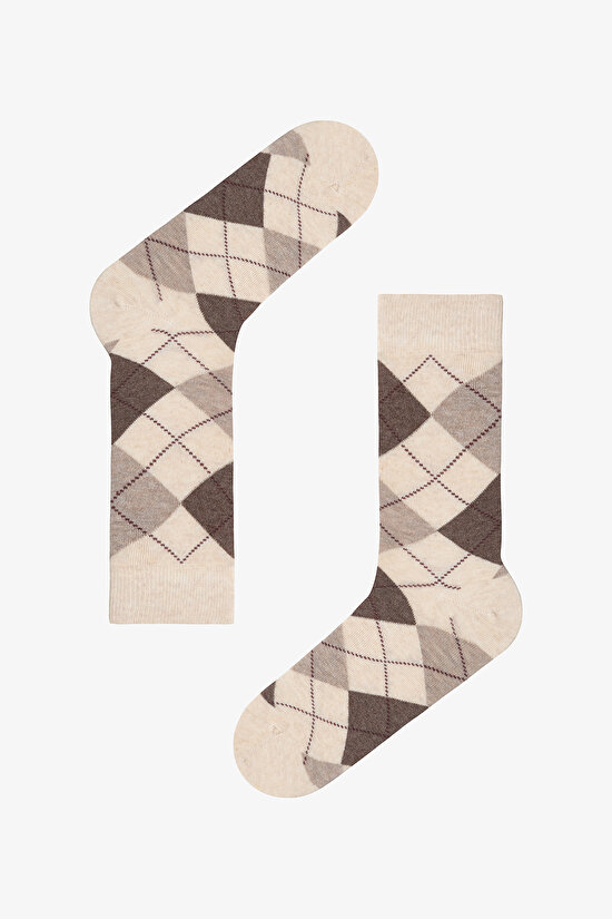 Çok Renkli Erkek Brown Diamond Üçgen Desenli 3'lü Soket Çorap - 4